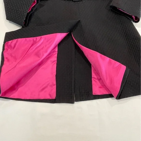 Alice + Olivia | Leather Trim Belted Trench Coat | Black | M/6 - Picture 10 of 12